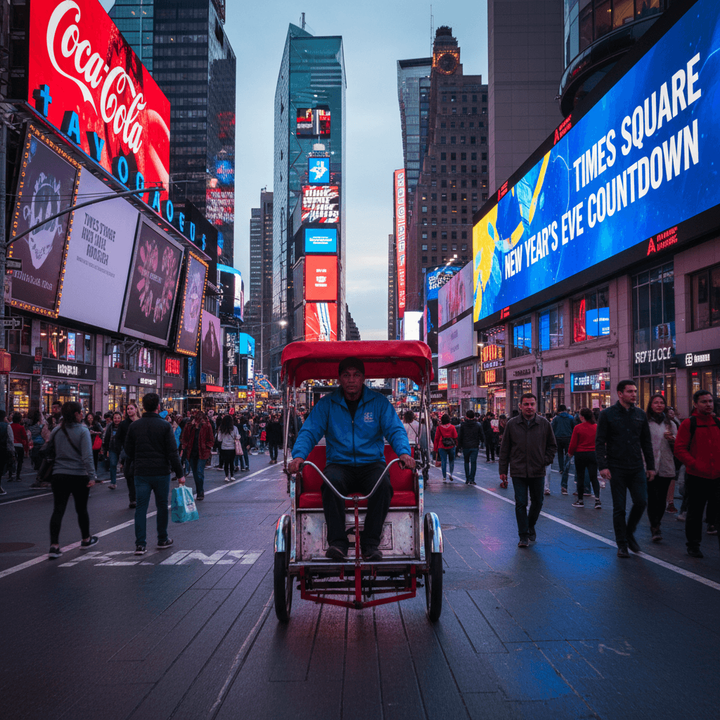 NYC Pedicab Tour Vibe navigating Times Square